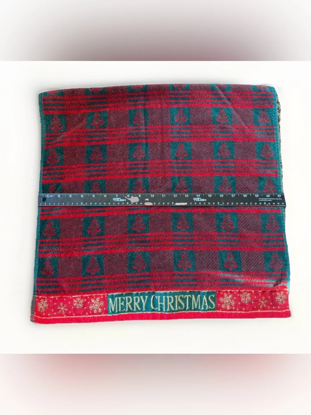 Vintage JCPenney Christmas Towel Set Red Green Plaid Tree Bath Hand Washcloth